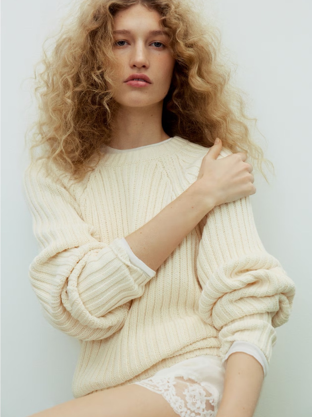 H&M Light Beige Rib-Knit Sweater